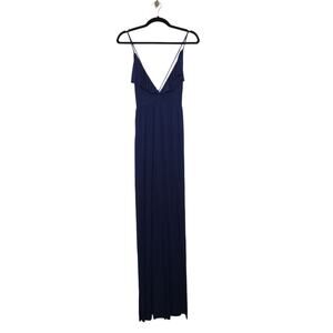 Clayton Small Deep V Open Back Romper Jumpsuit Blue y2k Style Blue Navy Ruffles